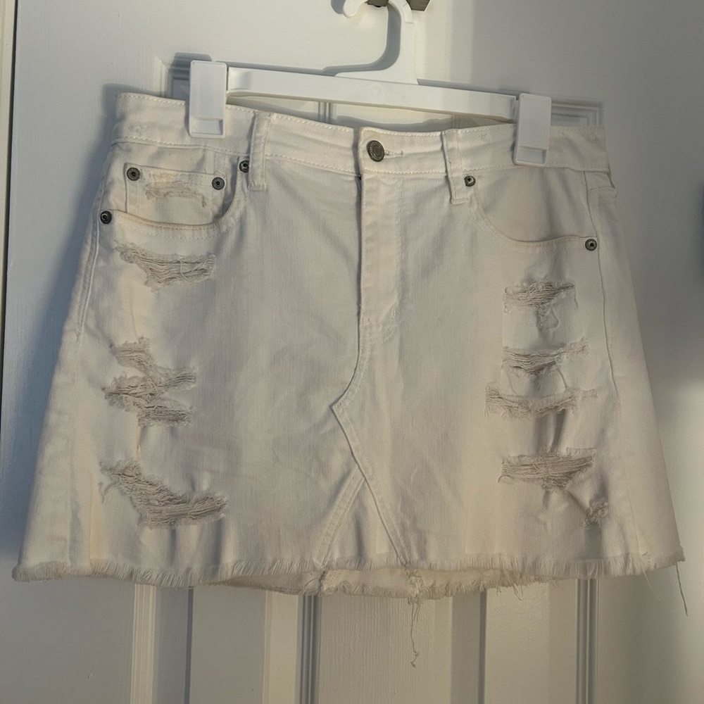 American Eagle Outfitters White Distressed Mini Skirt
